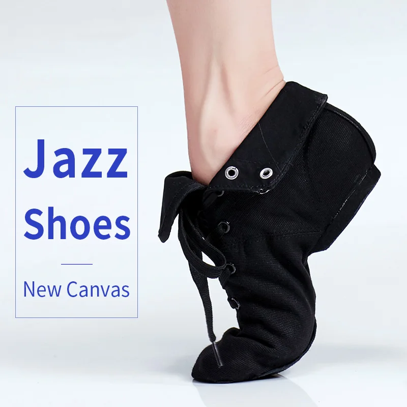 Canvas Jazz Shoes Girls Boys Black Dance Sneakers Soft Split Sole Dance Shoes Lace Up Children Adult Jazz Dance Boots