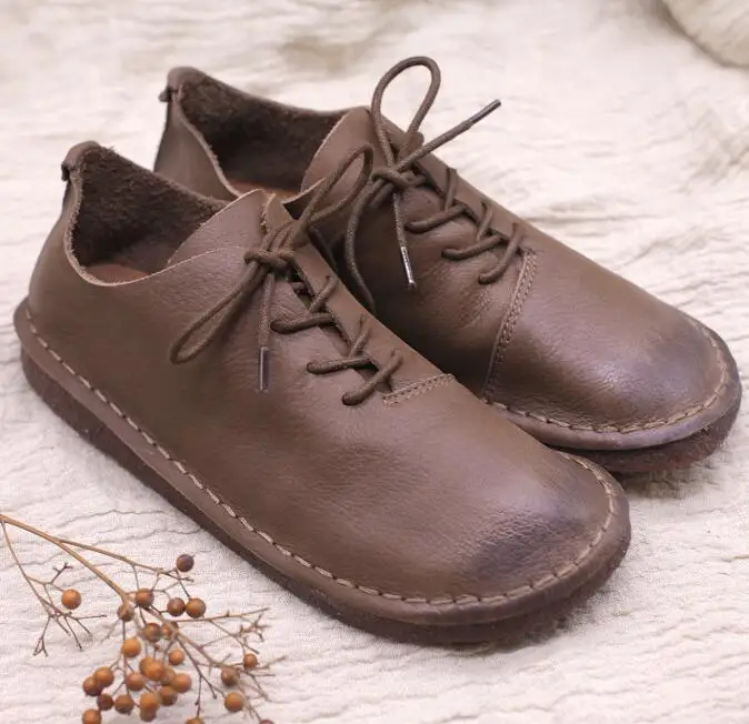 Careaymade-Early autumn new hand custom-made original Sen\'s ancient genuine leather shoes,round head casual women\'s shoes