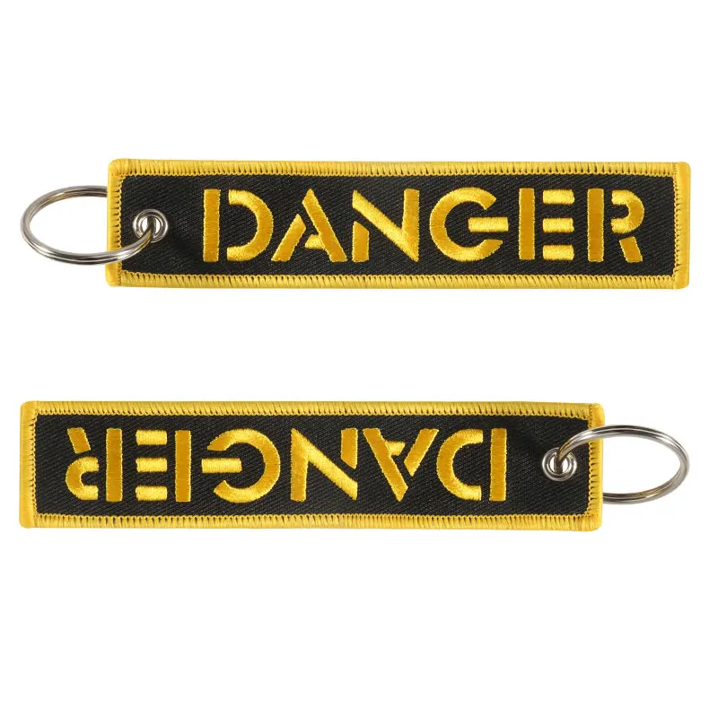 Danger Keychain for Cars Key Chain for Motorcycles Key Tag Cool Embroidery Key Fobs Customized Fashion New Keychains