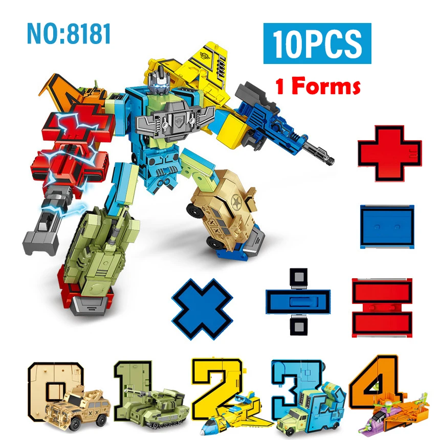 10PCS Action Figure Transformation Number Robot Toy Building Blocks Deformation Pocket Morphers Educational Toy for Children