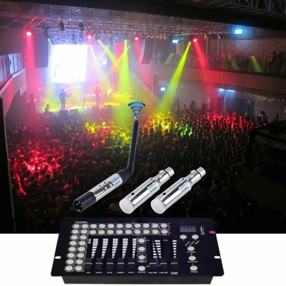 DMX512 Wireless Transmitter Receiver with Battery Control 400m DMX Stage Light Effect DJ Club Party 2.4G Rechargeable Controler