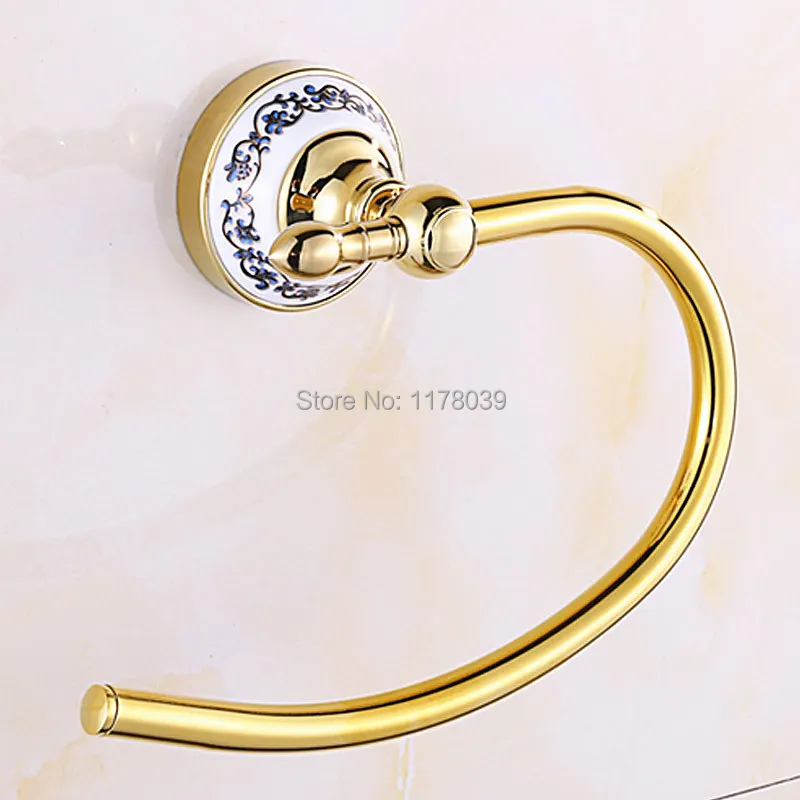 Europe style Blue and white porcelain gold-plated towel ring,towel hanging,Bathroom hardware accessories,J16302