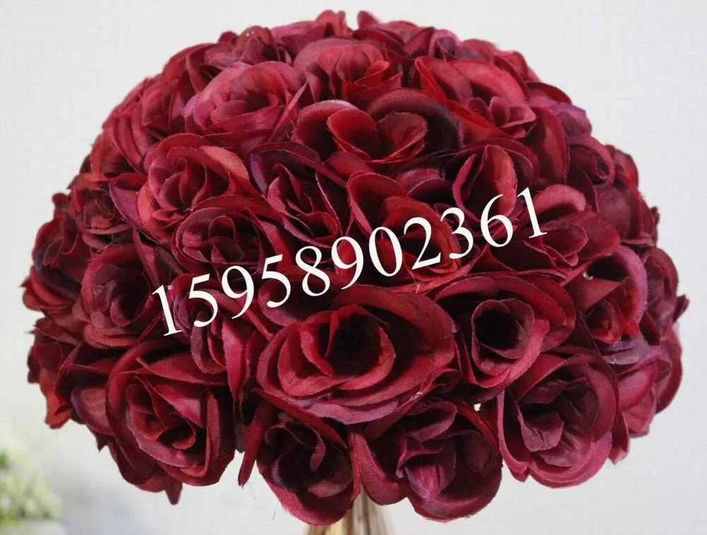 SPR 40cm Dark red-wedding silk kissing ball purple-plastic inner pomander kissing ball decorations for the wedding