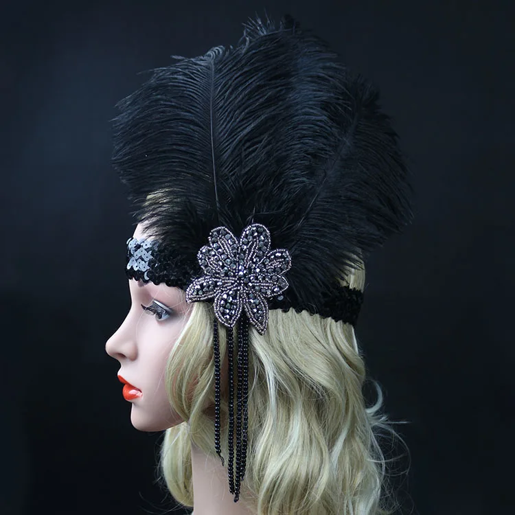 

Indian Style Black Feather Sequins Fascinator Flapper Headpiece Wedding Bridal Headband Great Gatsby Costume Accessory
