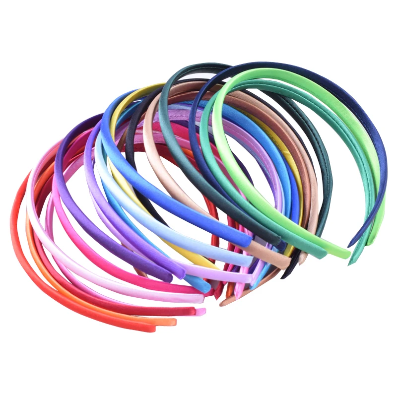 60 sztuk/partia DIY satynowe pokryte opaski stałe tkaniny pokryte żywicy pasma włosów plastikowe Hairbands dziewczyny włosów pałąk dla kobiet