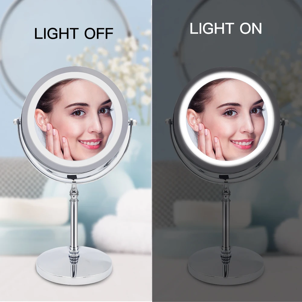 10X Vergrootglas Make-Up Spiegel Met Licht Led Cosmetische Spiegels Ronde Vorm Desktop Spiegel Dubbelzijdig Backlit Spiegels