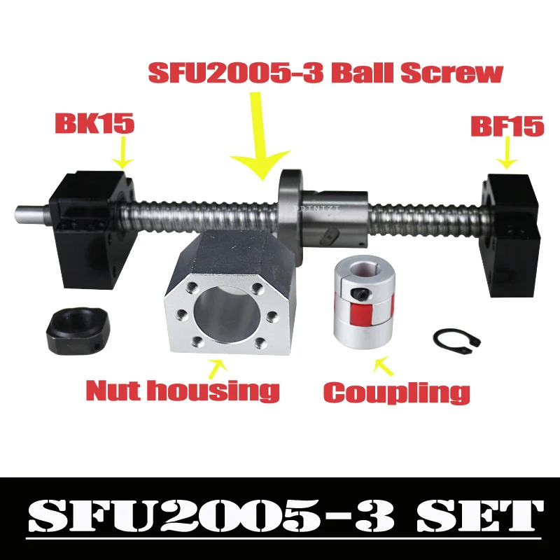 

CNC Ballscrew Set : 20MM Ball screw SFU2005 End Machined + RM2005 Ball Nut + BK15 BF15 End Support+ coupler 6.35x12mm for 2005