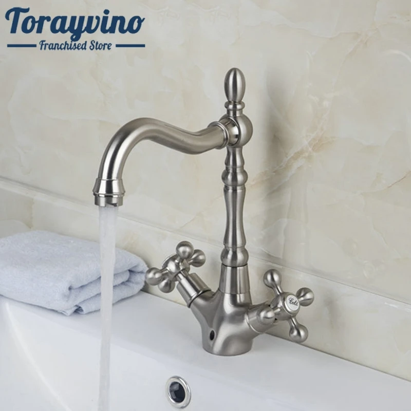 

Torayvino Swivel Bath Bacia Torneira Hot And Cold Water Faucet Mixer Two Handles Control Single Hole Basin Faucets Sink taps