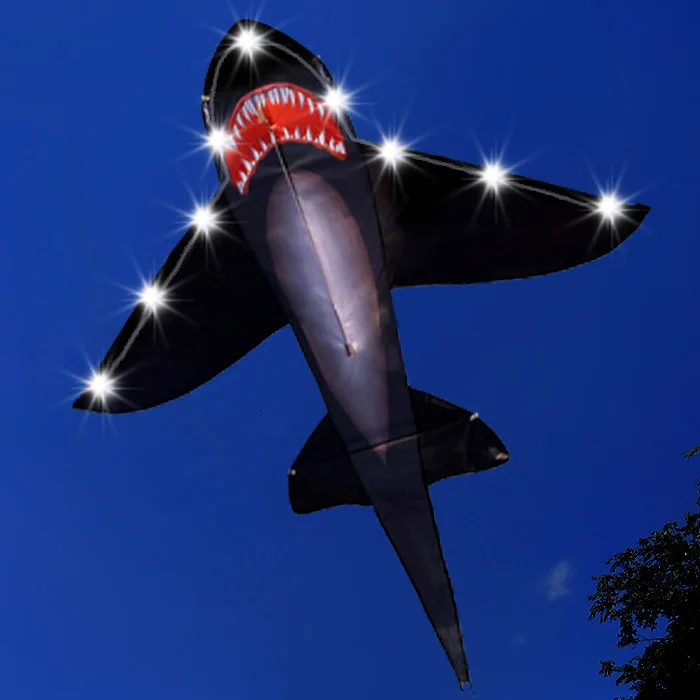 Carton Black LED Shark Kite Single Line Noctilucent Kite Flying for Children Kids Outdoor Toys Beach  With Handle And Line