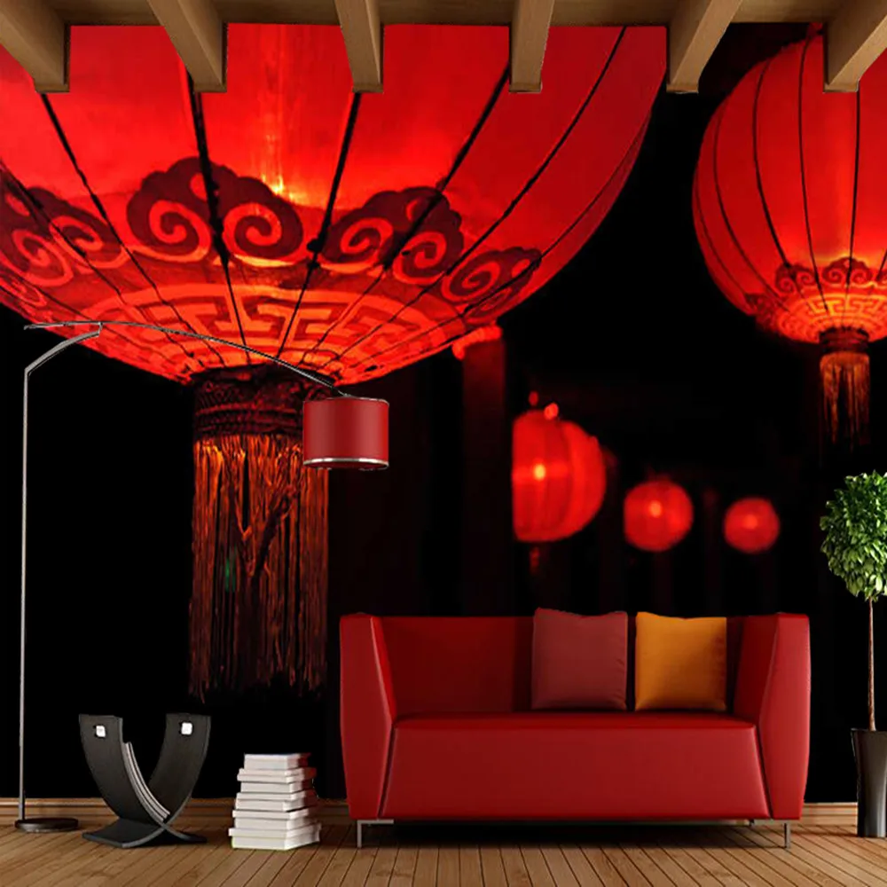 Red lanterns at the festival Chinese style 3d wallpapers,living room sofa TV wall bedroom restaurant mural papel de parede