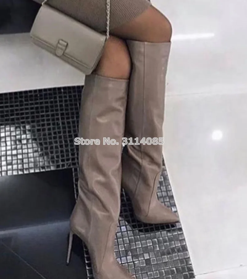 

European Women Sexy Coffee Pointed Toe Knee High Boots Runway Fashion Tall Boots Stiletto Heels High Boots Nightclub Dress Shoes