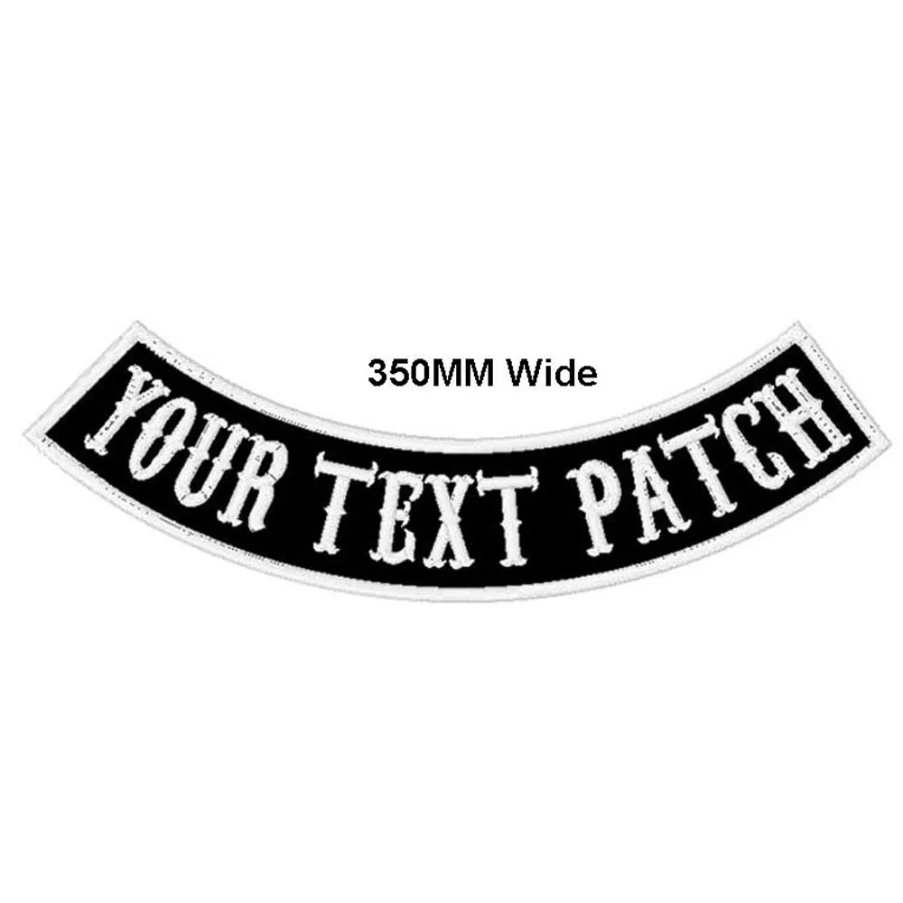 Custom 1 piece 350mm wide top or bottom Rocker Bike Patch embroidered name patches motorcycle iron on patches for Jackets back