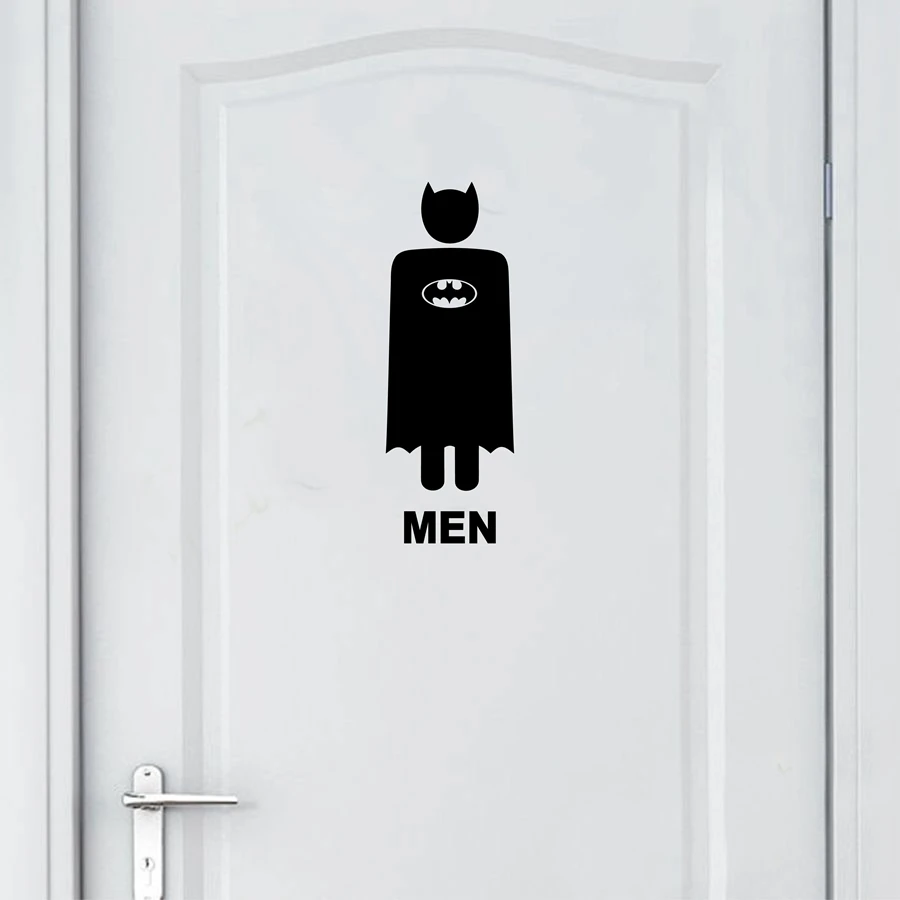 Cartoon Toilet Door Stickers Hero Bat Logo Children\'s Toilet Door Vinyl Decal Sticker Creative Art Mural WC Sign Decoration