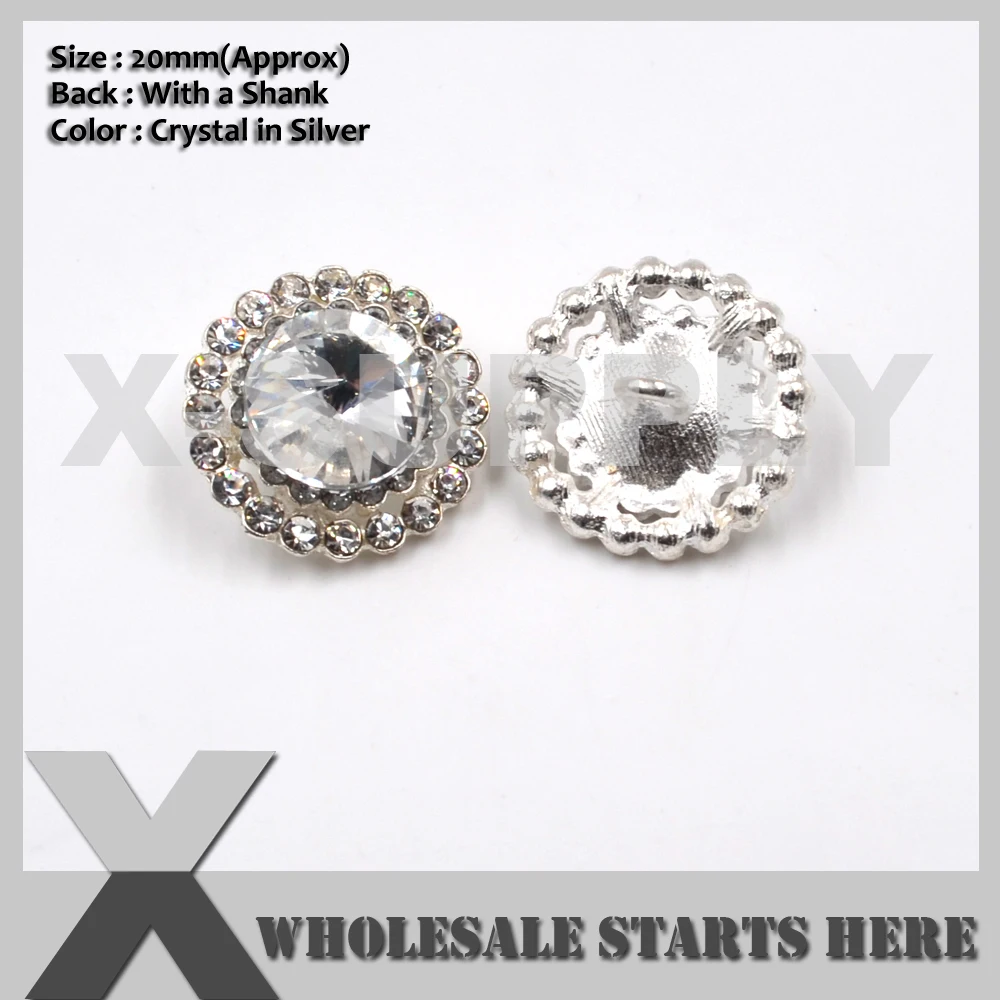 

20mm Round Metal Crystal Rhinestone Button with Shank for Wedding Invitation,Brooch Bouquet,Flower Centers,Sewing