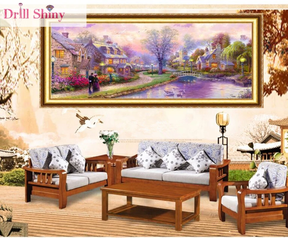 

5D DIY Diamond Painting Romantic House Landscape Full Round Rhinestone Needlework Paintings Cross Stitch Wall Sticker Home Decor