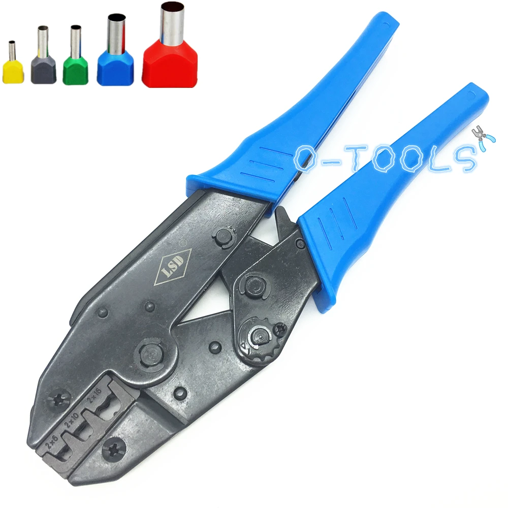 Double ferrules crimping plier hand ratchet crimping tool for twin cord end sleeves 2*6-16mm2 LS-2*616EF