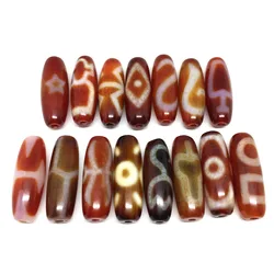 Carnelian Agate 10*28mm Different Patterns Tibetan Dzi Beads for Making DIY Jewelry Oval Grade AAA Hole:Approx 2mm