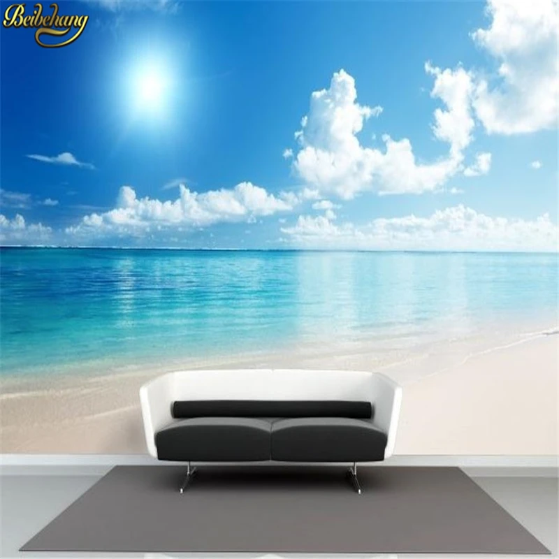 

beibehang Seaside beach ocean sea Large custom mural TV background wallpaper fashion wall paper living room bed room wallpapers