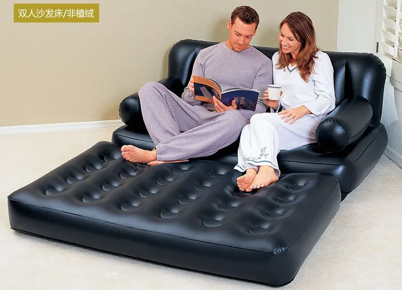 Double folding inflatable sofa lazy sofa multifunctional sofa bed double recliner,black foldable living room couch