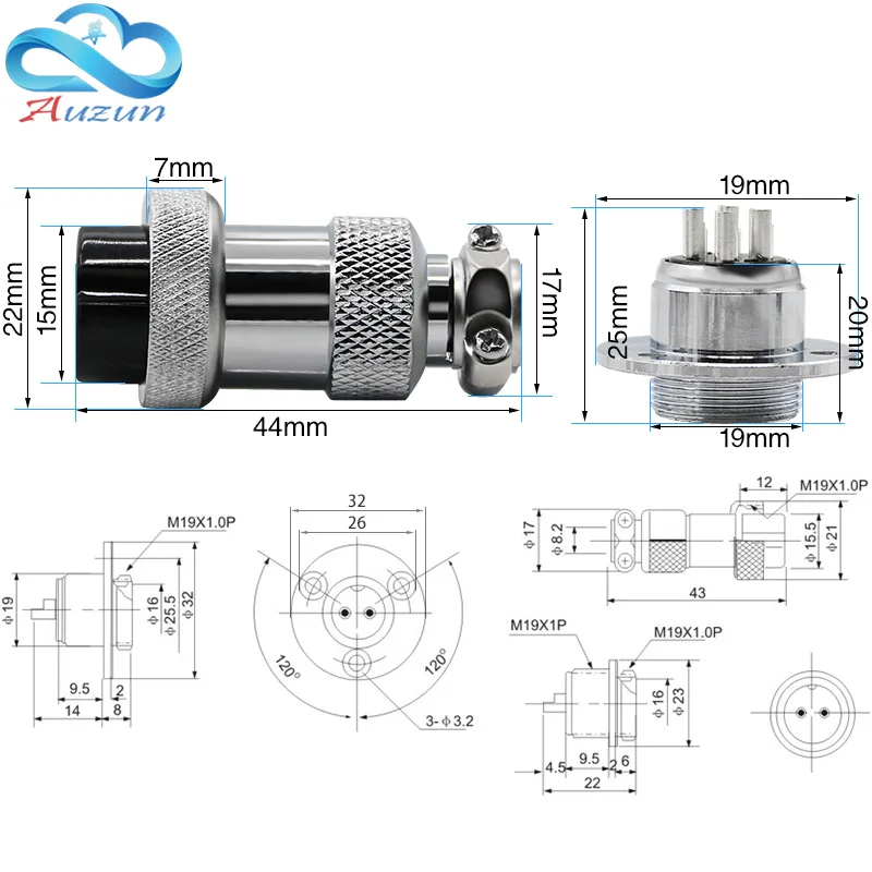 1 PCS Air outlet connector  Copper plating silver GX20 Circular flange 2.3.4.5.6.7.8.9.10.12.14core