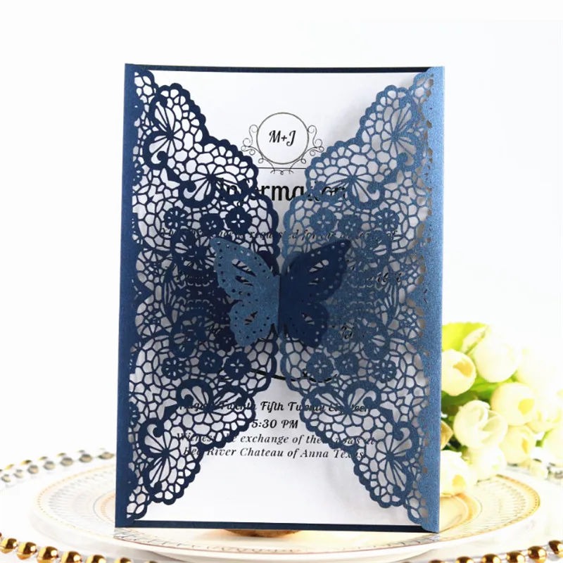 Butterfly spring wedding invitation rural laser cut party invites multi colors offer personalized printing 50pcs