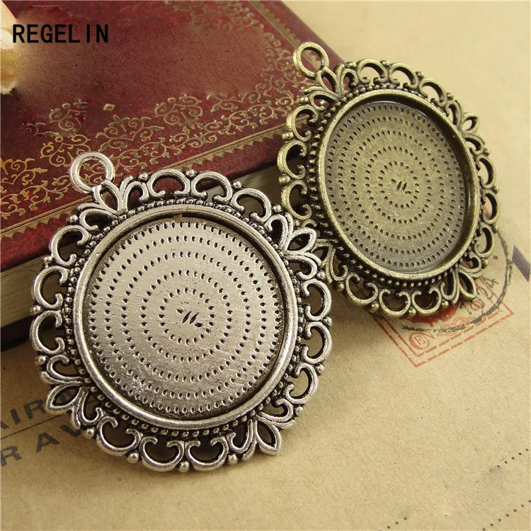 

REGELIN 10pcs/lot Inner 25 MM Double sided Pendant Setting Cabochon Cameo Blank Base Tray Diy Jewelry Making Findings