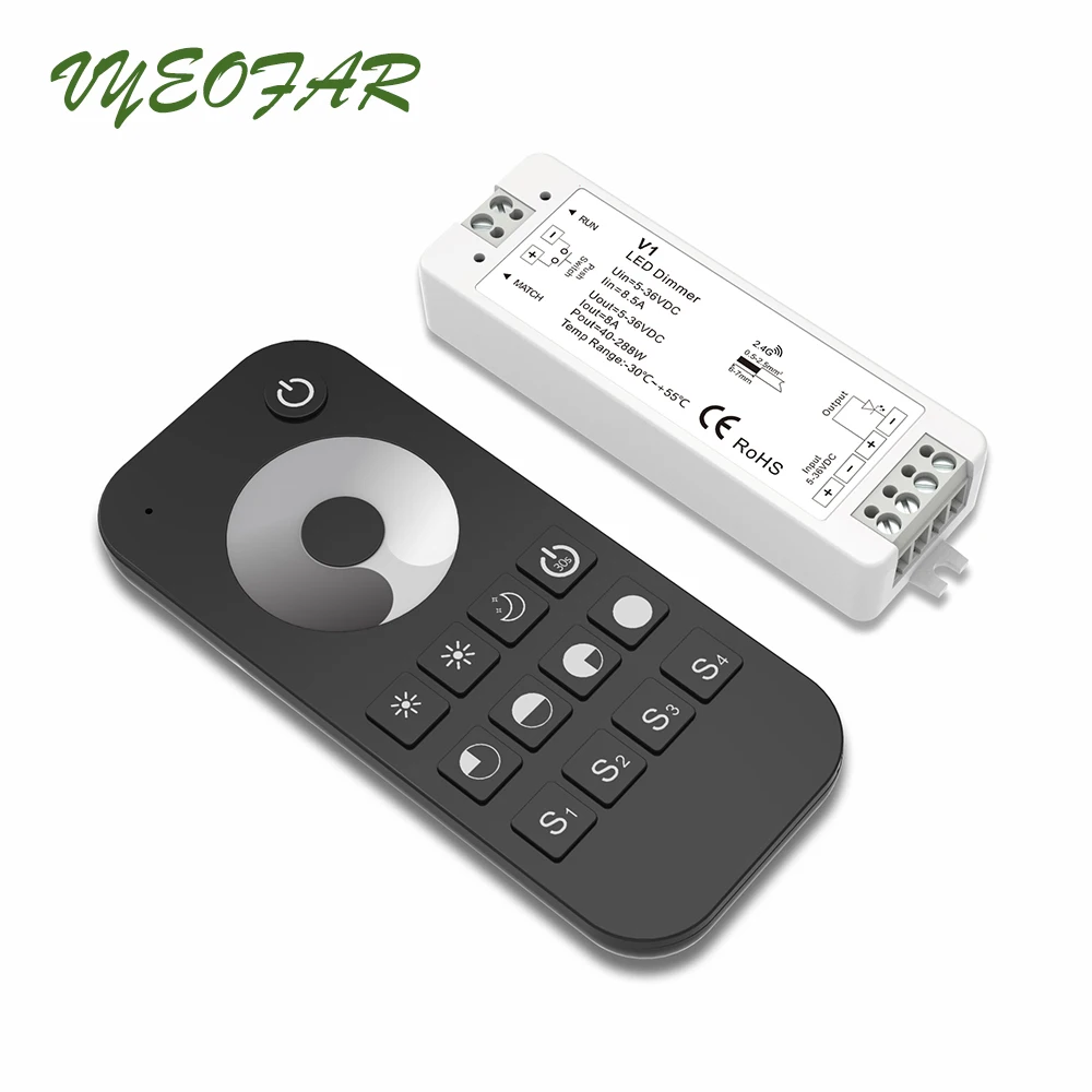 New LED Strip Dimmer 12V 5V 24V 36V Input 8A Output PWM Wireless Receiver RF Remote Single Color String Tape Ribbon Light Dim