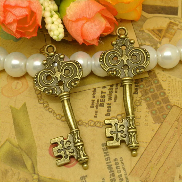 High Quality 20 Pieces/Lot 51mm*20mm Vintage Antique Bronze Key Metal Charms For DIY Jewelry Making 1118