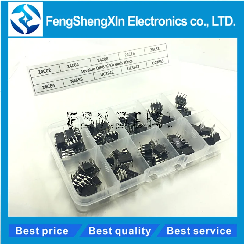 10values X10pcs=100pcs 24C02 24C04 24C08 24C16 24C32 24C64 NE555 UC3842 UC3843 UC3845  EEPROM KIT IC whit Box