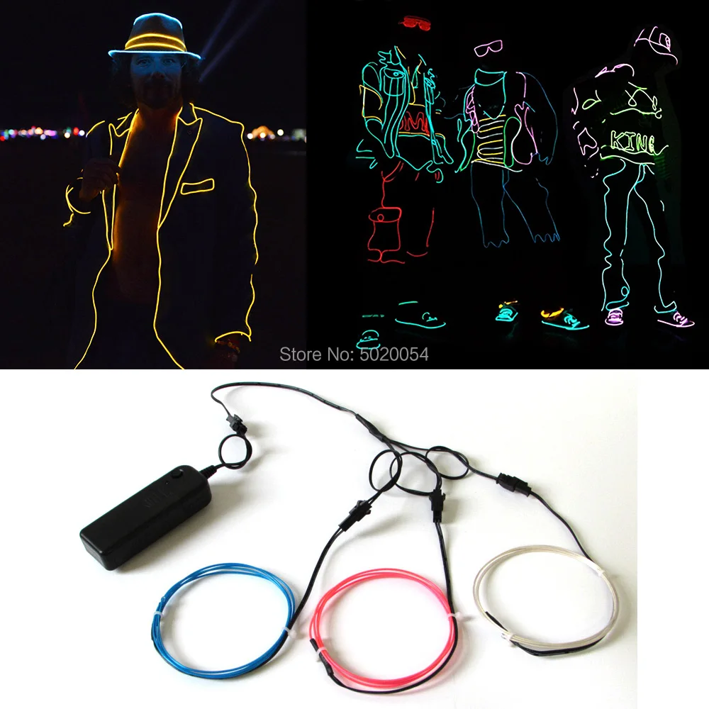 3 Colors in 1 Controller 1.3MM Flexible EL Wire Rope Tube Strip EL Neon Light Dance Decor car Lights Neon LED lamp