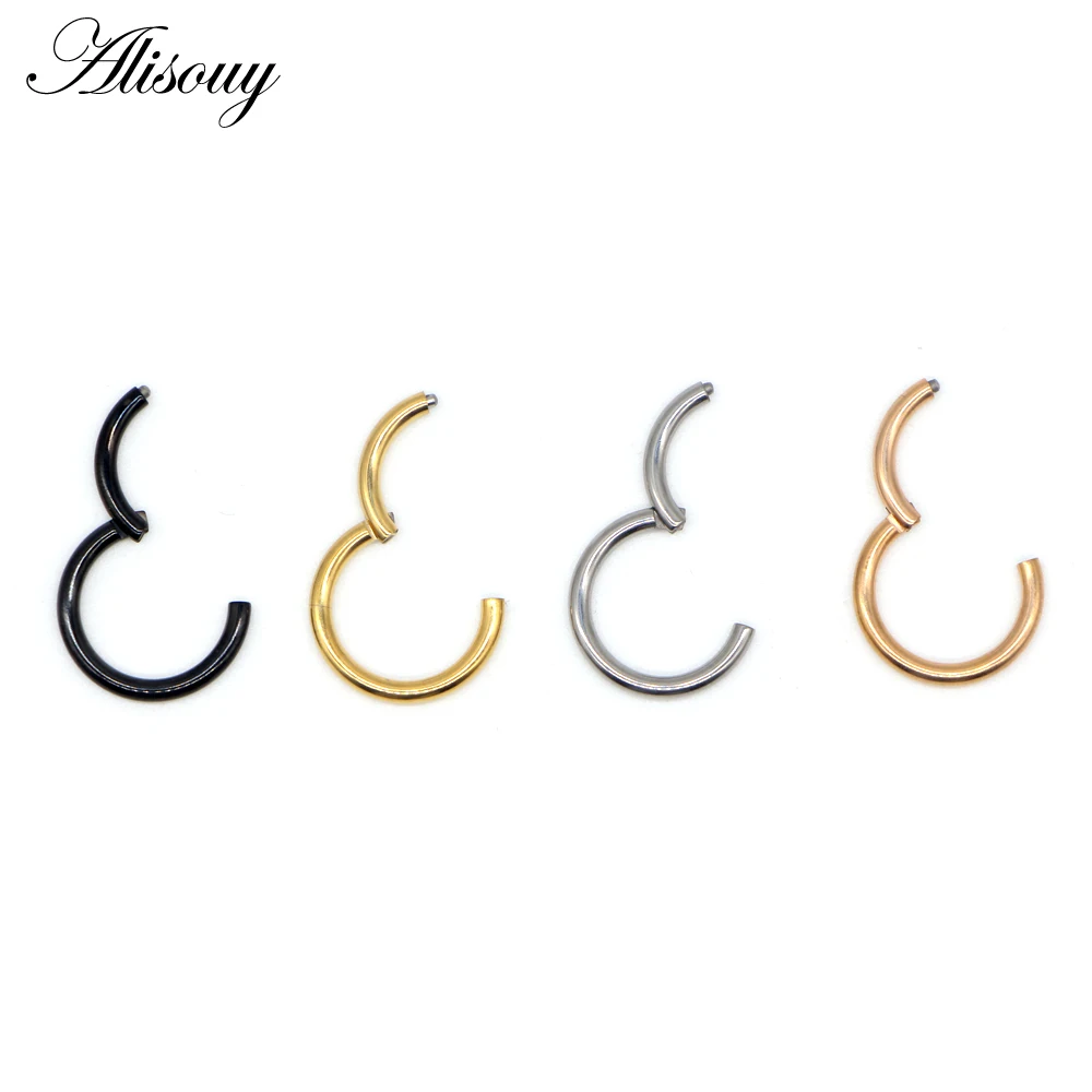 Alisouy 1PC Steel Tiny Nostril Segment Septo Nose Rings Captive Ear Nose Hoop Piercings Clip on Helix Rings Body Jewelry 7 Color