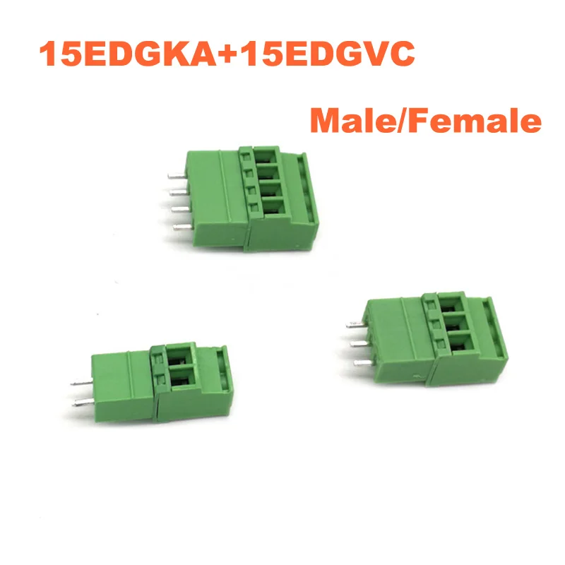 Pitch 3.81mm Vertical Pin 2P 3P 4P Screw Plug-in PCB Terminal Block Pluggable Connector Male/Female  15EDGKA+VC 30/50/100Sets