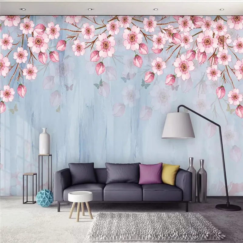 Custom Mural Wallpaper Warm Peach Butterfly Blue Tone Rural Wind Tv Background Wall