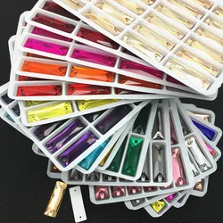 All Colors Glass Crystal Cosmic Baguette Sew On Stones Flatback 5x15mm~9x27mm Rectangle sewing Rhinestones For Dresses Garment