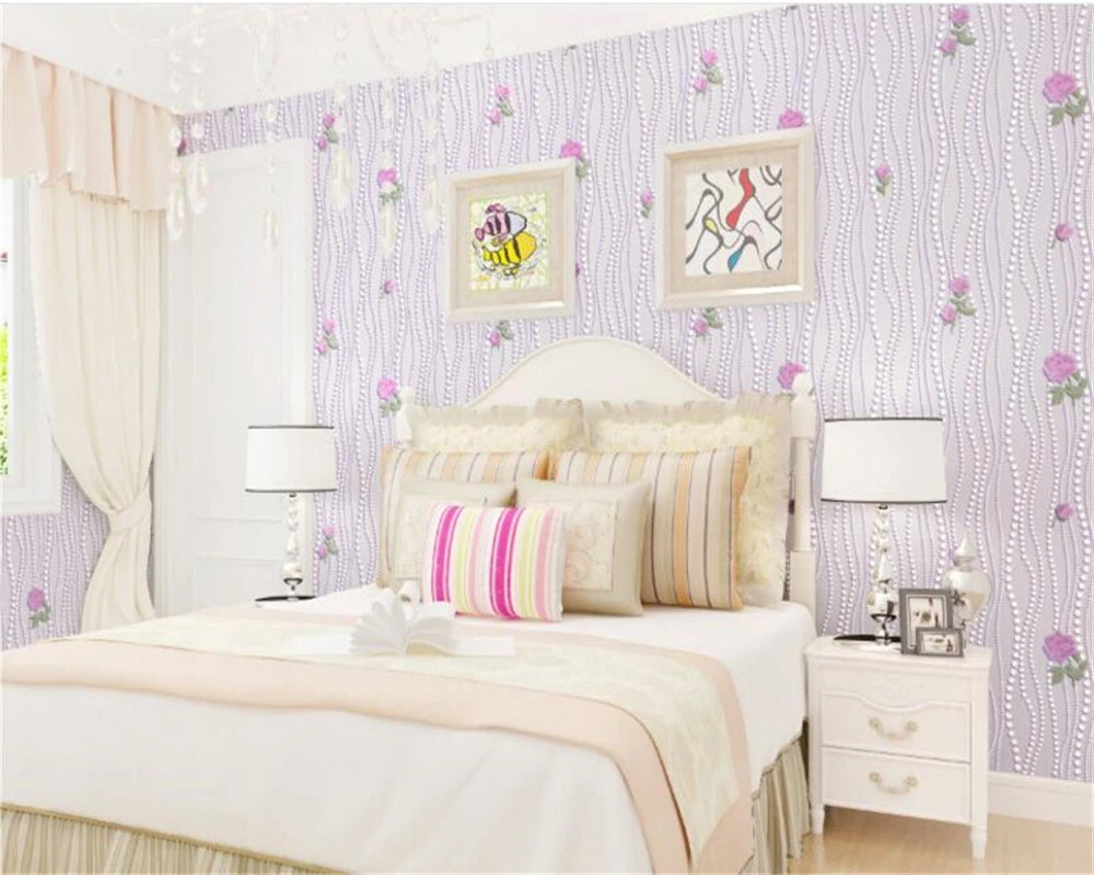 

beibehang 3D simple rural non woven bedroom living room wall warm romantic girl room wallpaper purple papel de parede wall paper