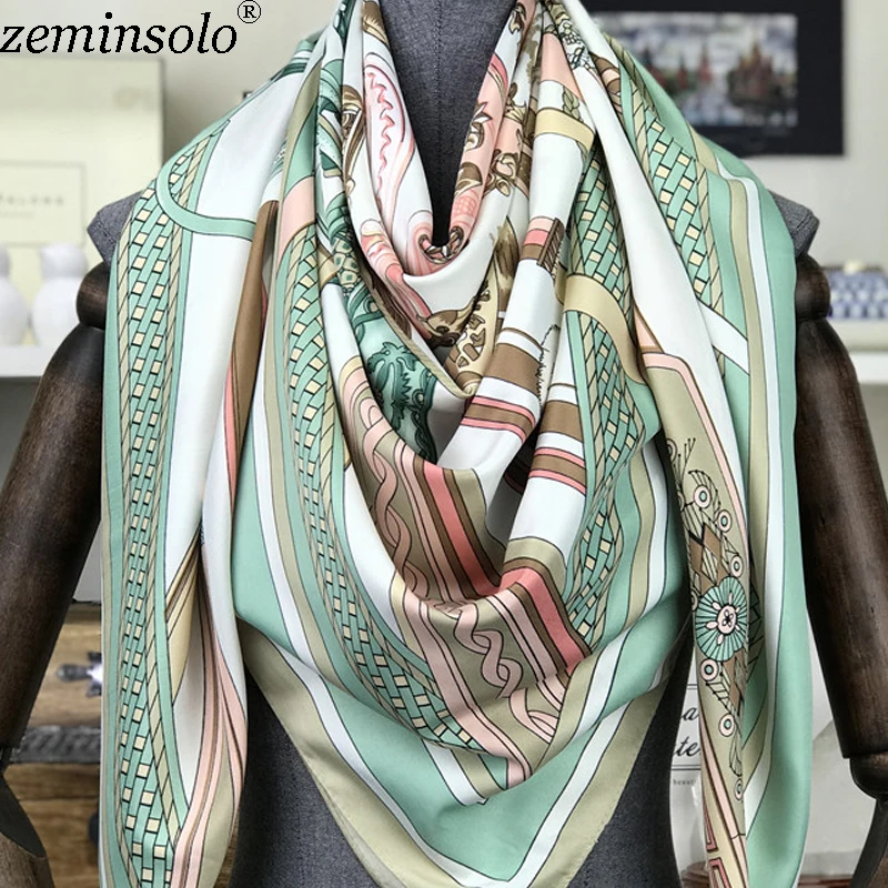 New Design Spring Summer Square Scarves For Women Fashion Women Print Chain Twill Silk Scarf Luxury Brand Shawl Bandana