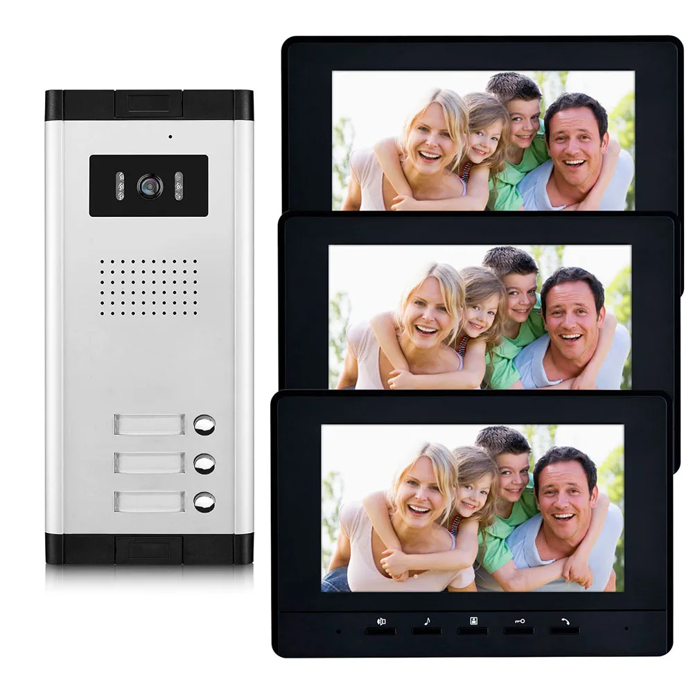 

2 - 4 Units Apartment Video Intercom System 7 Inch Monitor Video Door Phone Intercom System Wired Home Video Doorbell kit