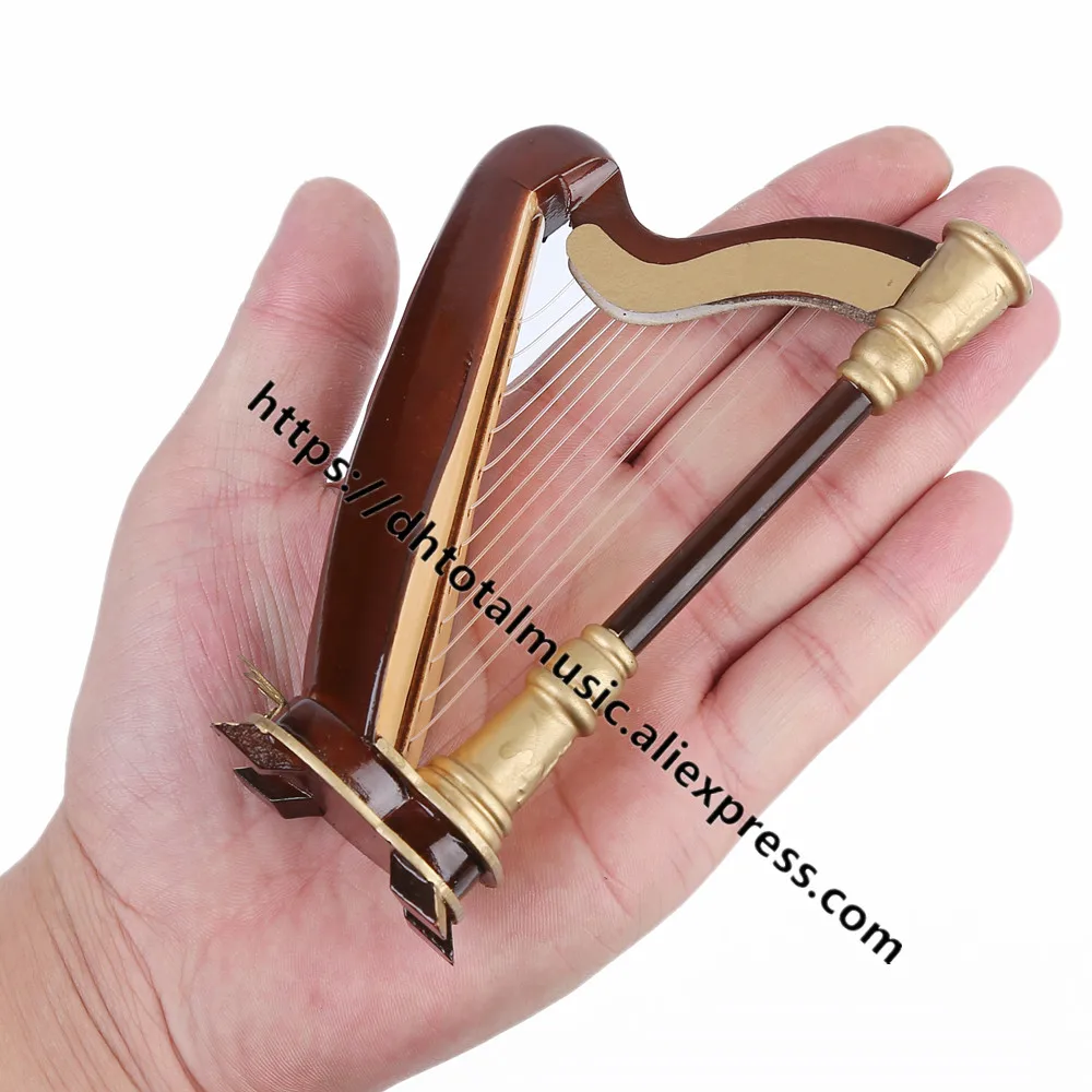 Dh Mini Harp Miniature Model Harp Model with Case for Dollhouse Decoration Accessories Home Decor Mini Musical Instrument Model