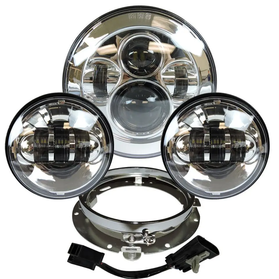 7 "Led Projector Koplamp 4.5" Mistdoorlaatlamp Voor Harley Touring Electra Glide Road King Softail Nachttrein Bad Boy Lamp