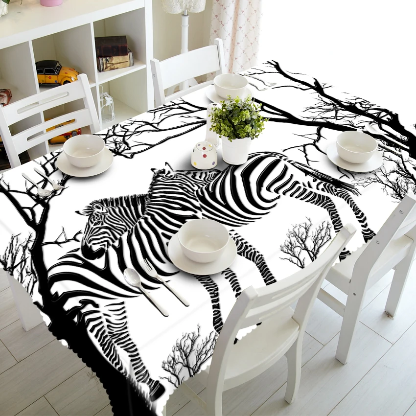 

3D Tablecloth Merry Christmas Wild Animal Zebra Lion Pattern Waterproof Cloth Thicken Rectangular and Round Wedding Table Cloth