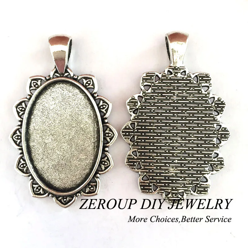 5pcs/lot 20x30mm Necklace Pendant Setting Antique Bronze Silver Color Glass Cabochon Blank Base Supplies for Jewelry T108