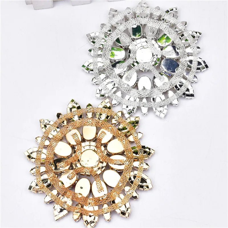 Large Rhinestone Applique Sewing Crystal Glass Decoration Round Flower Patches Brooch Diy Evening Dress Wedding Clothes For Bags