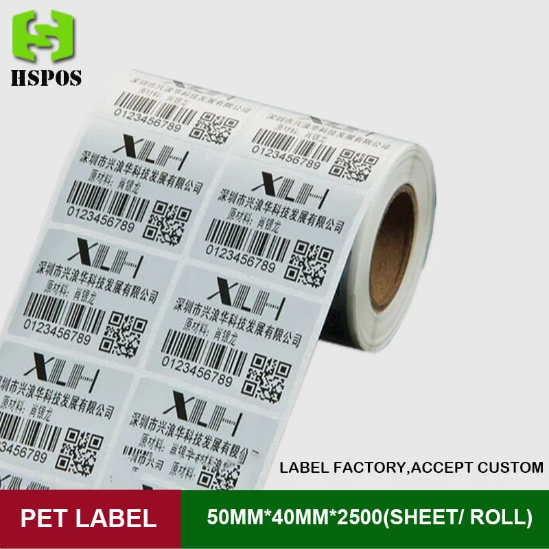 Self adhesive paper label 50x40mm 2500pcs one roll double row logo stickers labels waterproof high temperature resistant