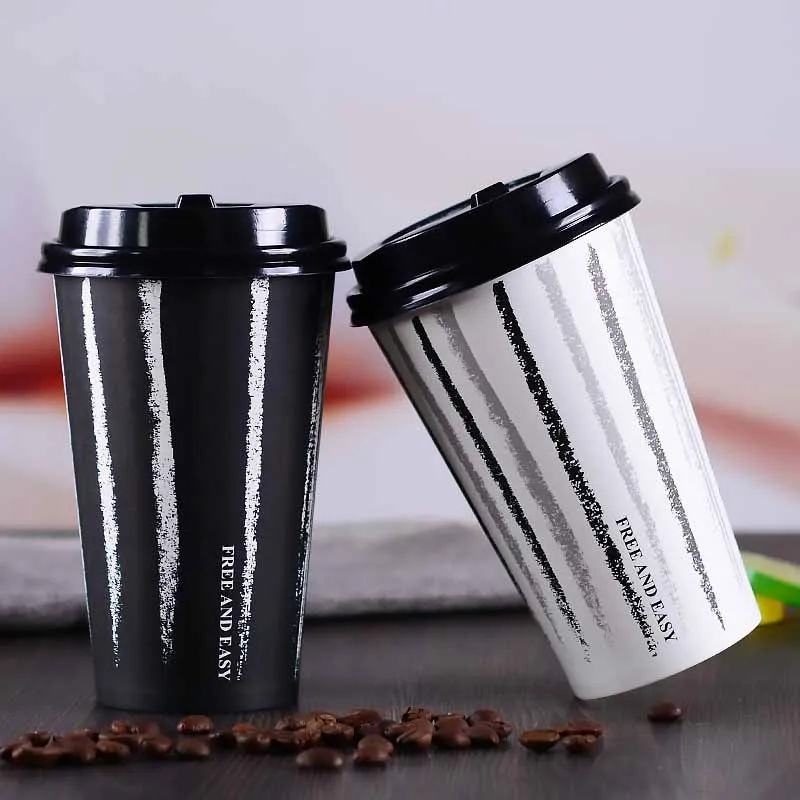 16oz Thicken Food Grade Paper Coffee Cup Disposable Mix Color Milk Tea Cups Striped Couple Paper Bottle Hot And Cool Drinkware