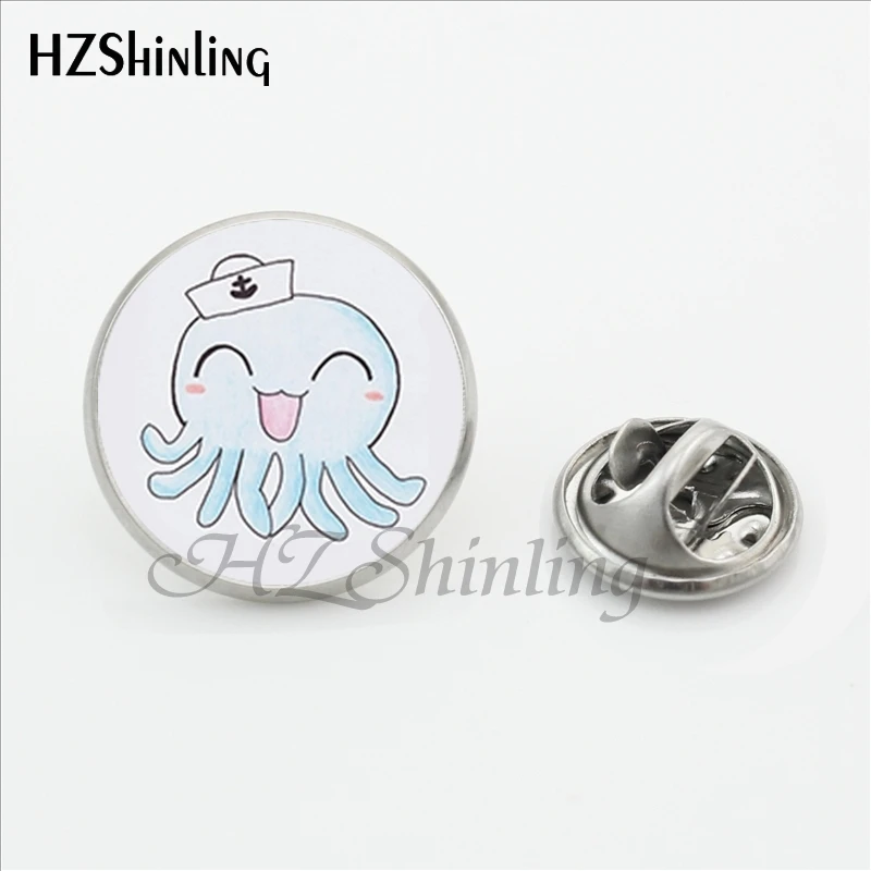 2018 New Arrival Steampunk Octopus Butterfly Clasp Pin Cartoon Painting Lapel Pins Gifts Men Women Glass Dome Art Jewelry