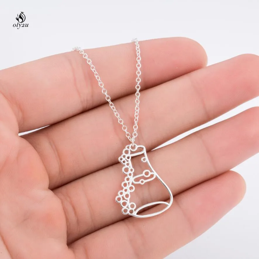 Oly2u Long Pendant Necklace  Trendy Erlenmeyer Flask Necklace Potion Bottle Chemistry Laboratory Graduation Gift Conical Flask