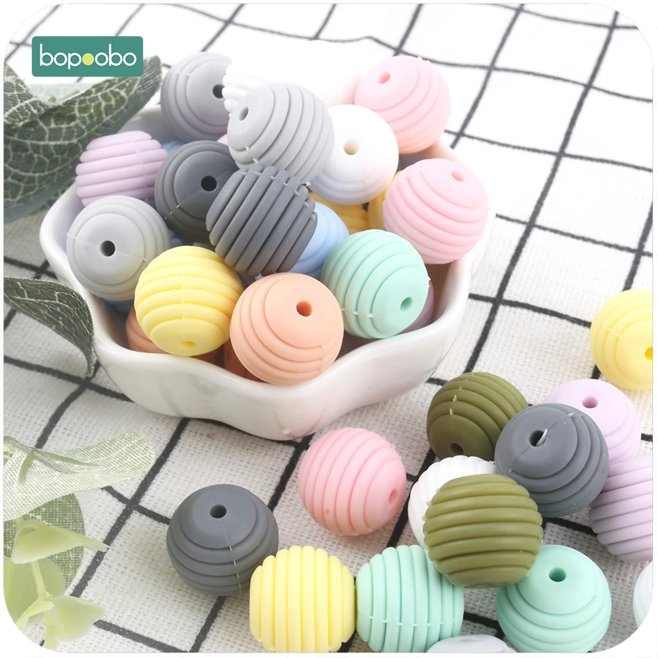 Bopoobo 10pcs Silicone Beads Baby Teething Round Spiral Beads Food Grade Beads 15mm DIY Threaded BPA Free Beads Baby Teethers