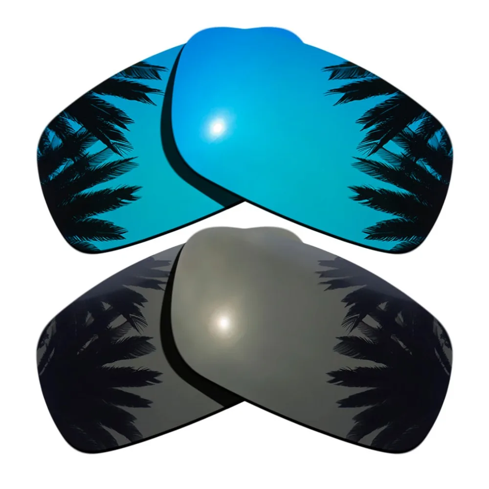 (Ice Blue Mirrored Coating+Black) 2-Pairs Polarized Replacement Lenses for Crankshaft 100% UVA & UVB Protection