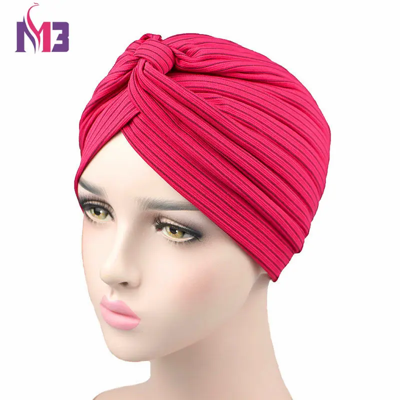 Fashion Women Knitted Striped Turban Breathable Turban Twist Headband Muslim Turban Hat Hijab Hair Accessories Headwear