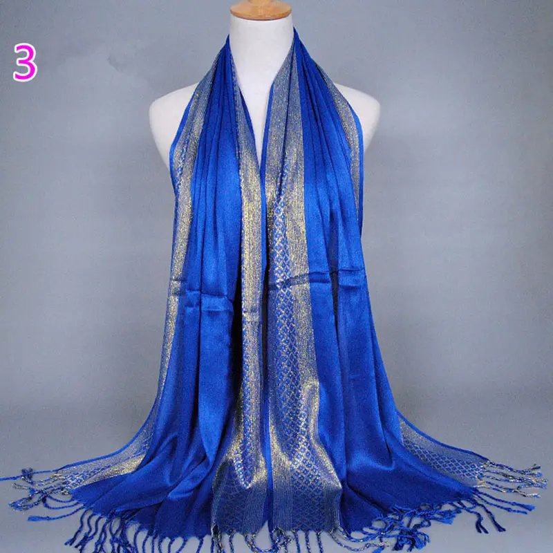 fashion women Muslim Head Hijab Scarf Classic gold silk tassel scarf shiny section Muslim Hui Baotou scarf shawl hot sale